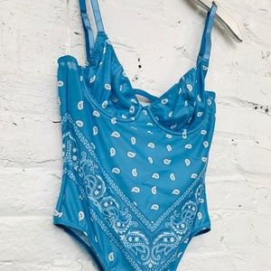 Baby blue bandana print mesh bodysuit